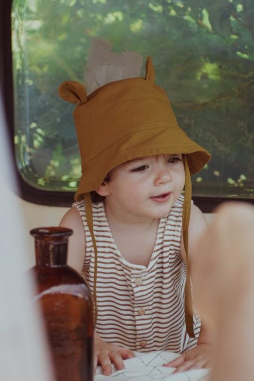 chapeau de soleil à oreilles pour enfant en coton bronze